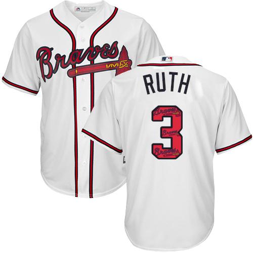 Braves #3 Babe Ruth White Team Logo Fashion Stitched MLB Jersey